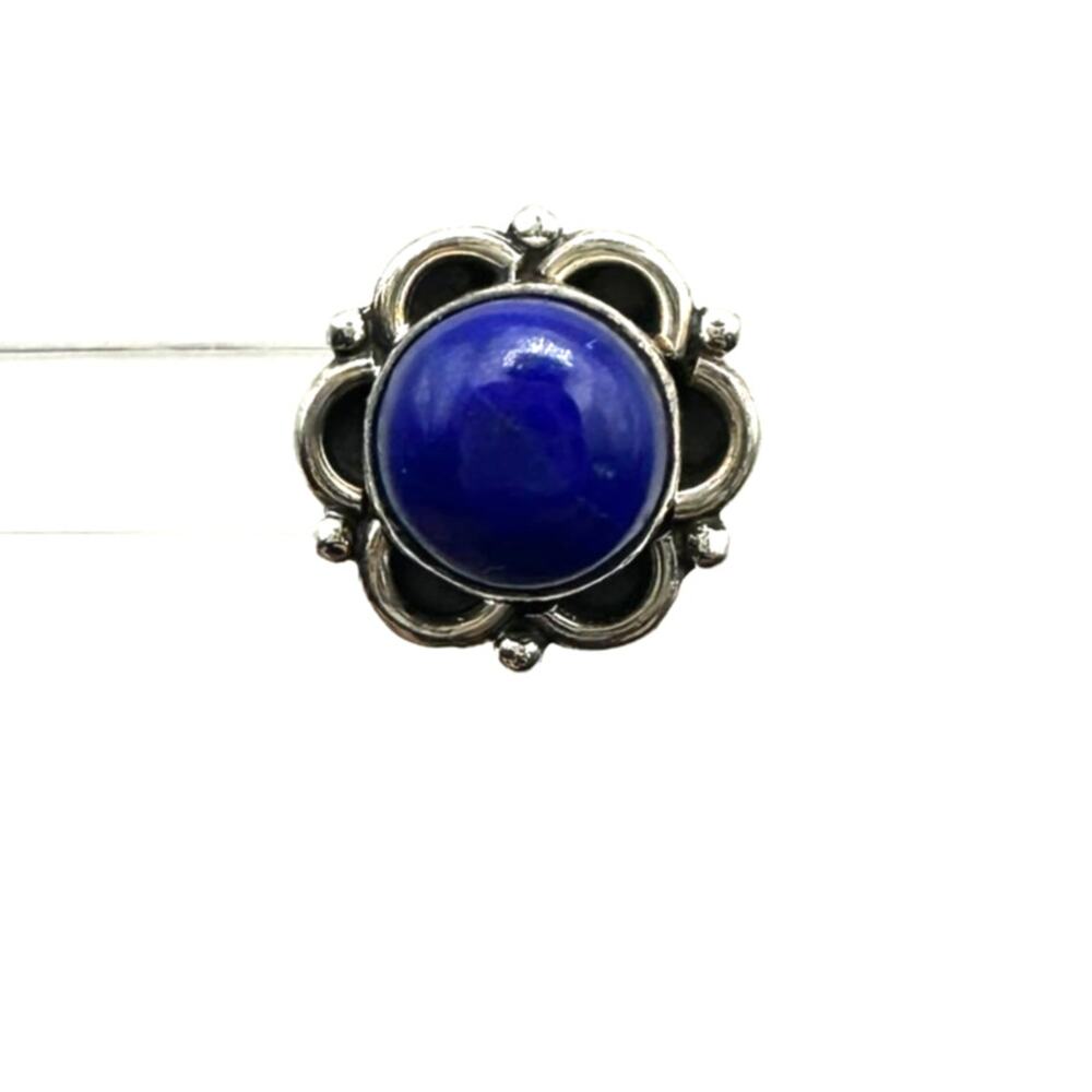 Lapis Lazuli Flower Stud Pierced Earring 925 Sterling Silver Boho Bohemian